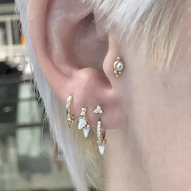 Triple Short Opal Spike Granulated Clicker Earring by Maria Tash in Gold