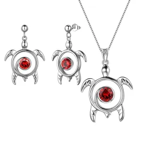 Turtle Birthstone January Garnet Jewelry Set 3PCS Women Girls Birthday Gift