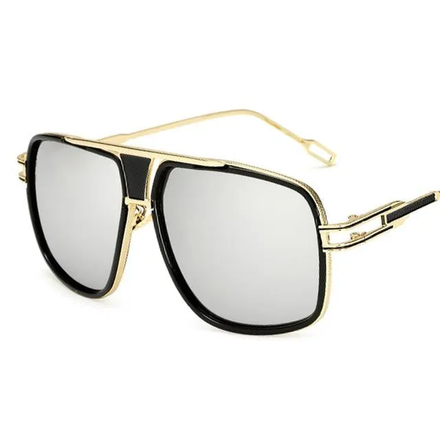 Unisex Gold Plated Square Men Sunglasses Women Couple Flat Top Luxury