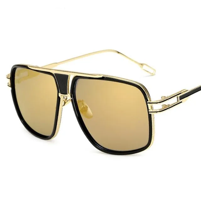 Unisex Gold Plated Square Men Sunglasses Women Couple Flat Top Luxury