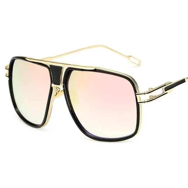 Unisex Gold Plated Square Men Sunglasses Women Couple Flat Top Luxury