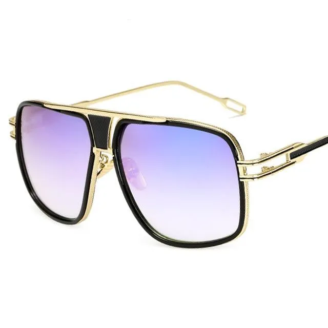 Unisex Gold Plated Square Men Sunglasses Women Couple Flat Top Luxury