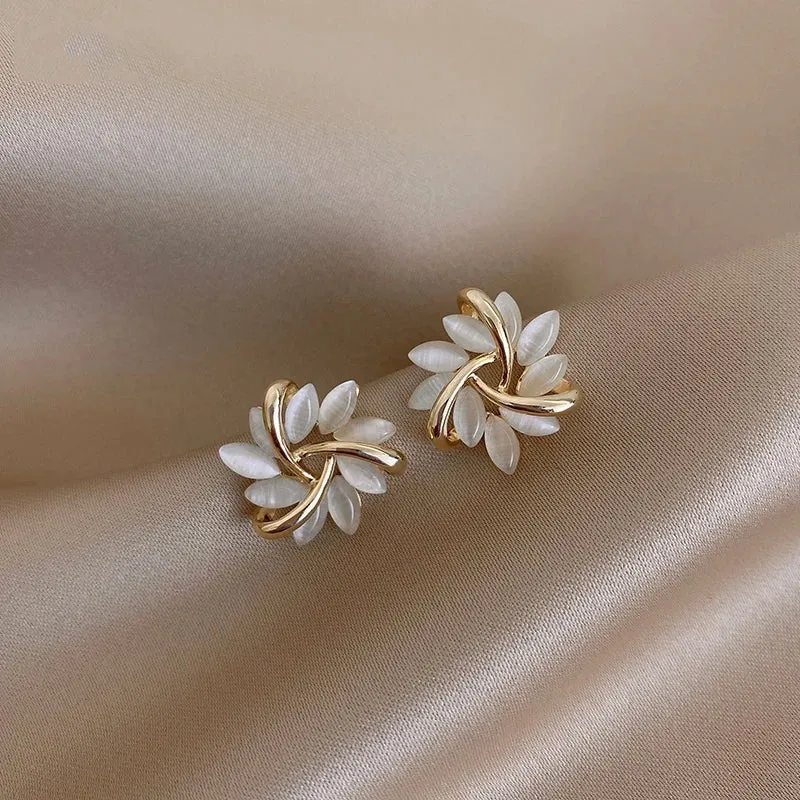 VAIGE Elegant Opal Petal Circle Stud Earrings - Classic Luxury Jewelry for Special Occasions