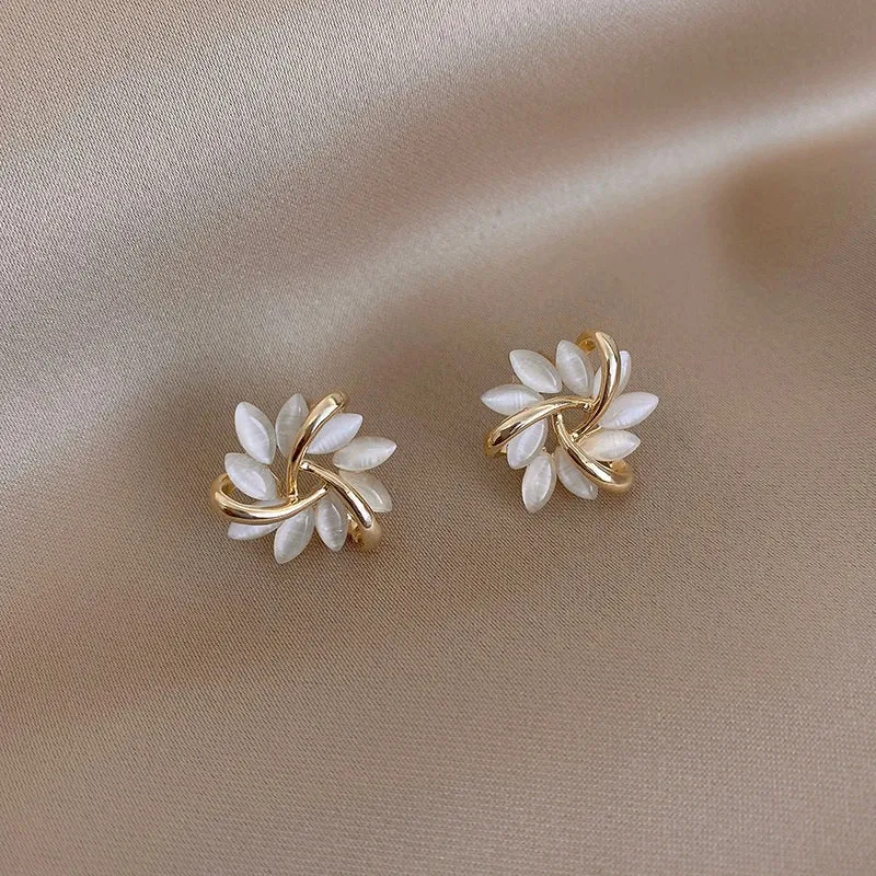 VAIGE Elegant Opal Petal Circle Stud Earrings - Classic Luxury Jewelry for Special Occasions