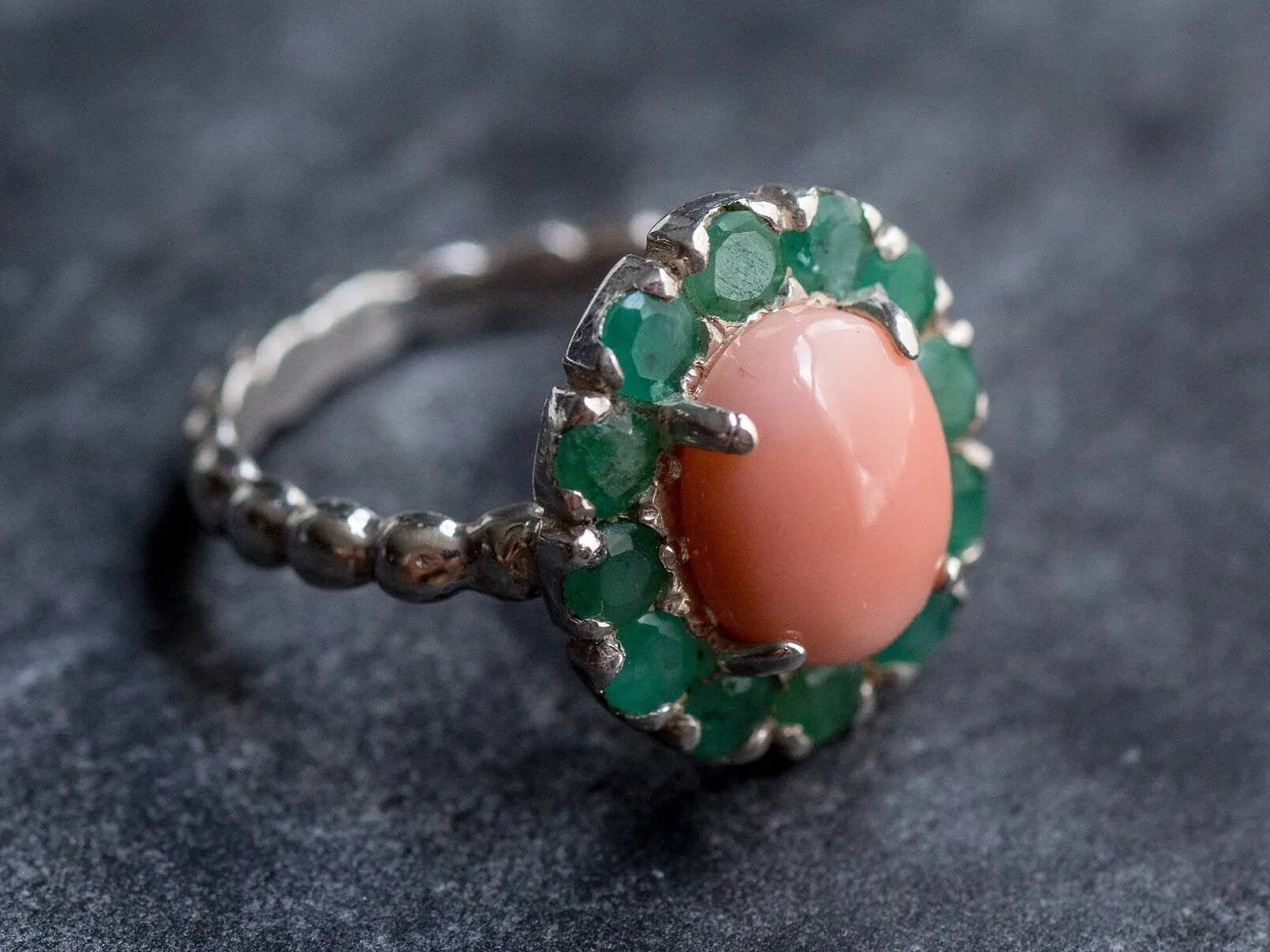 Victorian Coral Ring - Coral Flower Ring - Genuine Coral Ring