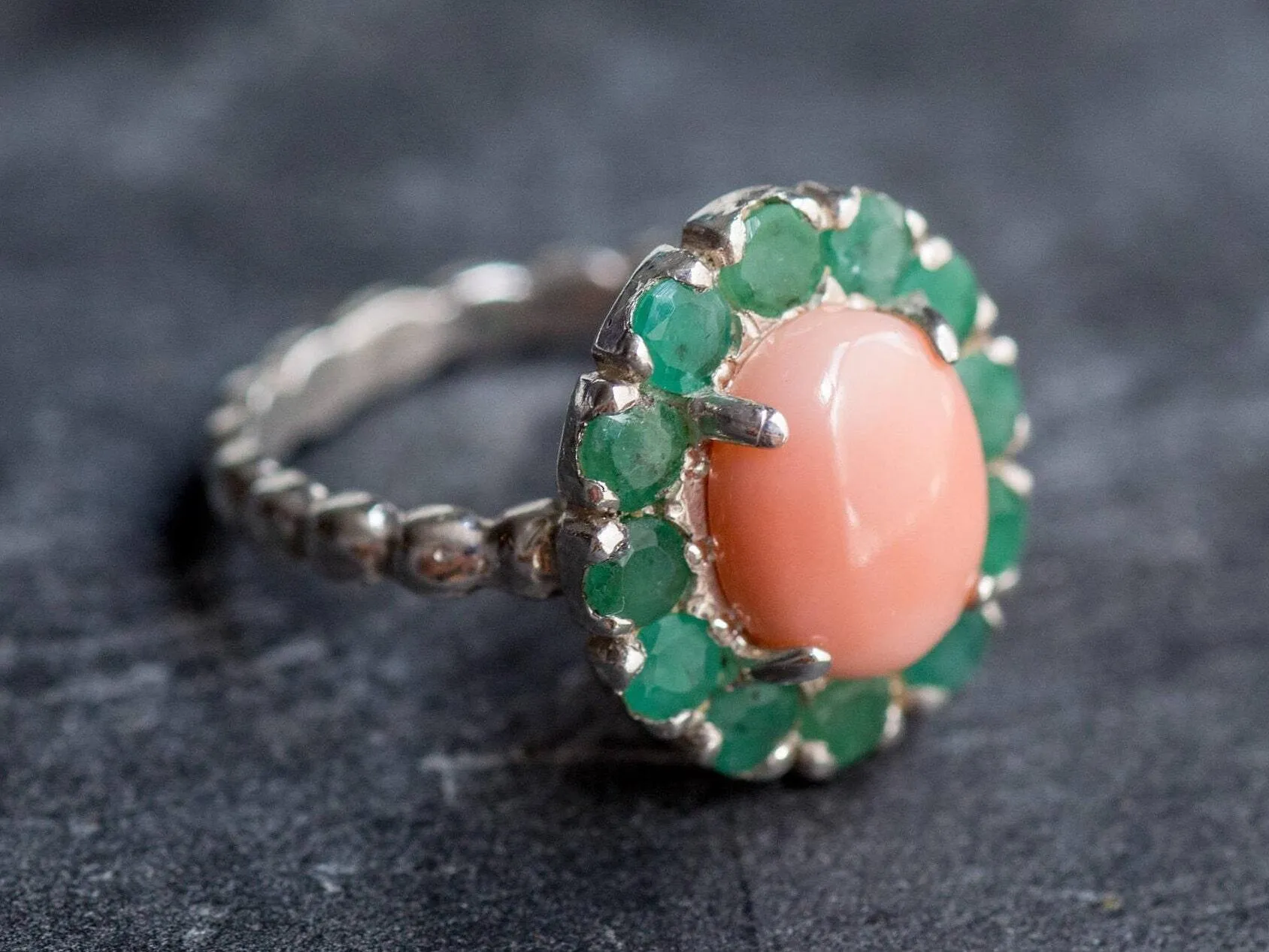 Victorian Coral Ring - Coral Flower Ring - Genuine Coral Ring