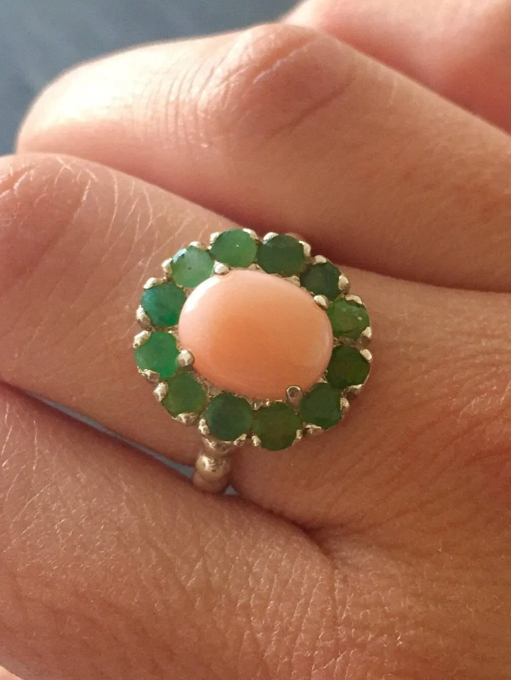 Victorian Coral Ring - Coral Flower Ring - Genuine Coral Ring