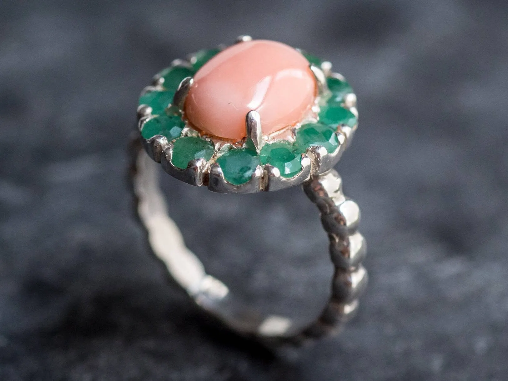 Victorian Coral Ring - Coral Flower Ring - Genuine Coral Ring