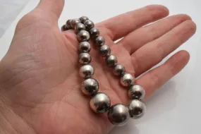 Vintage Long Navajo Sterling Silver Ball Necklace with Graduated Bench Beads