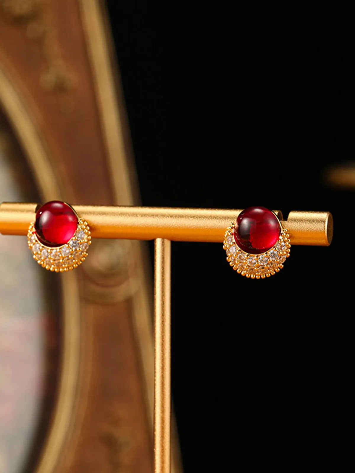 Vintage Rhinestone Ruby Alloy Stud Earrings