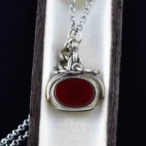 Vintage Silver Bloodstone Carnelian Swivel Fob Pendant Necklace