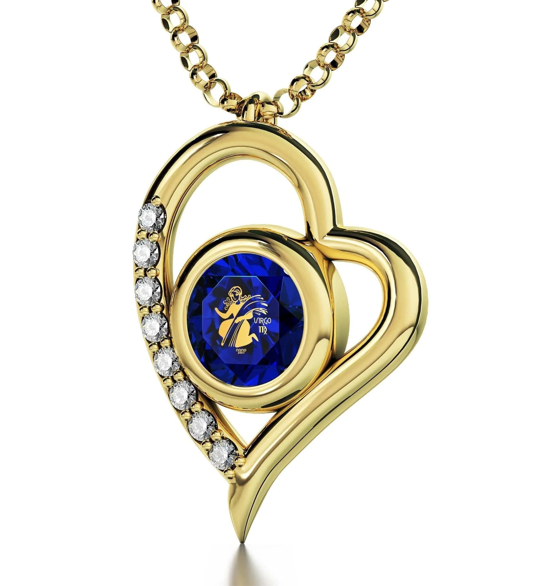 Virgo Sign, Sterling Silver Gold Plated (Vermeil) Necklace, Swarovski