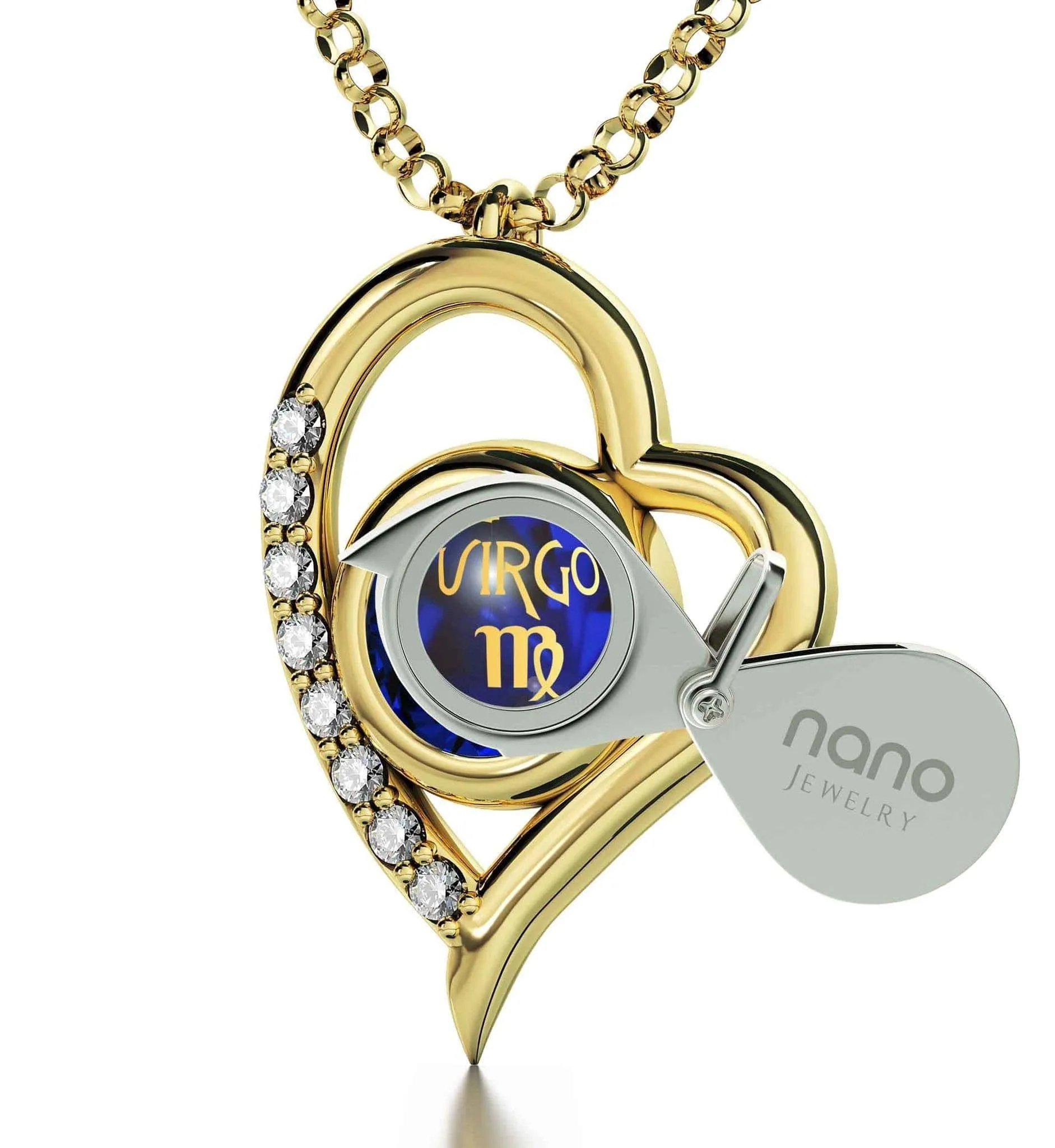 Virgo Sign, Sterling Silver Gold Plated (Vermeil) Necklace, Swarovski