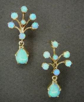 White Opal Peacock Drop Victorian Antique Earrings In 14 Karat Gold