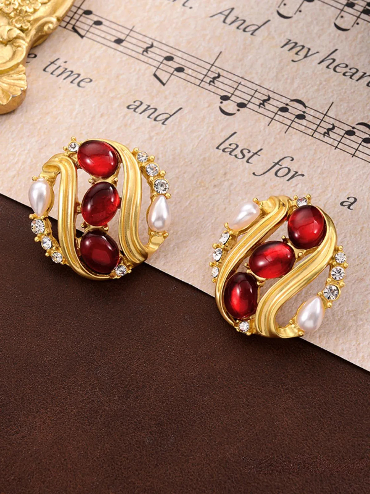 Wine Red Ruby Alloy Earrings