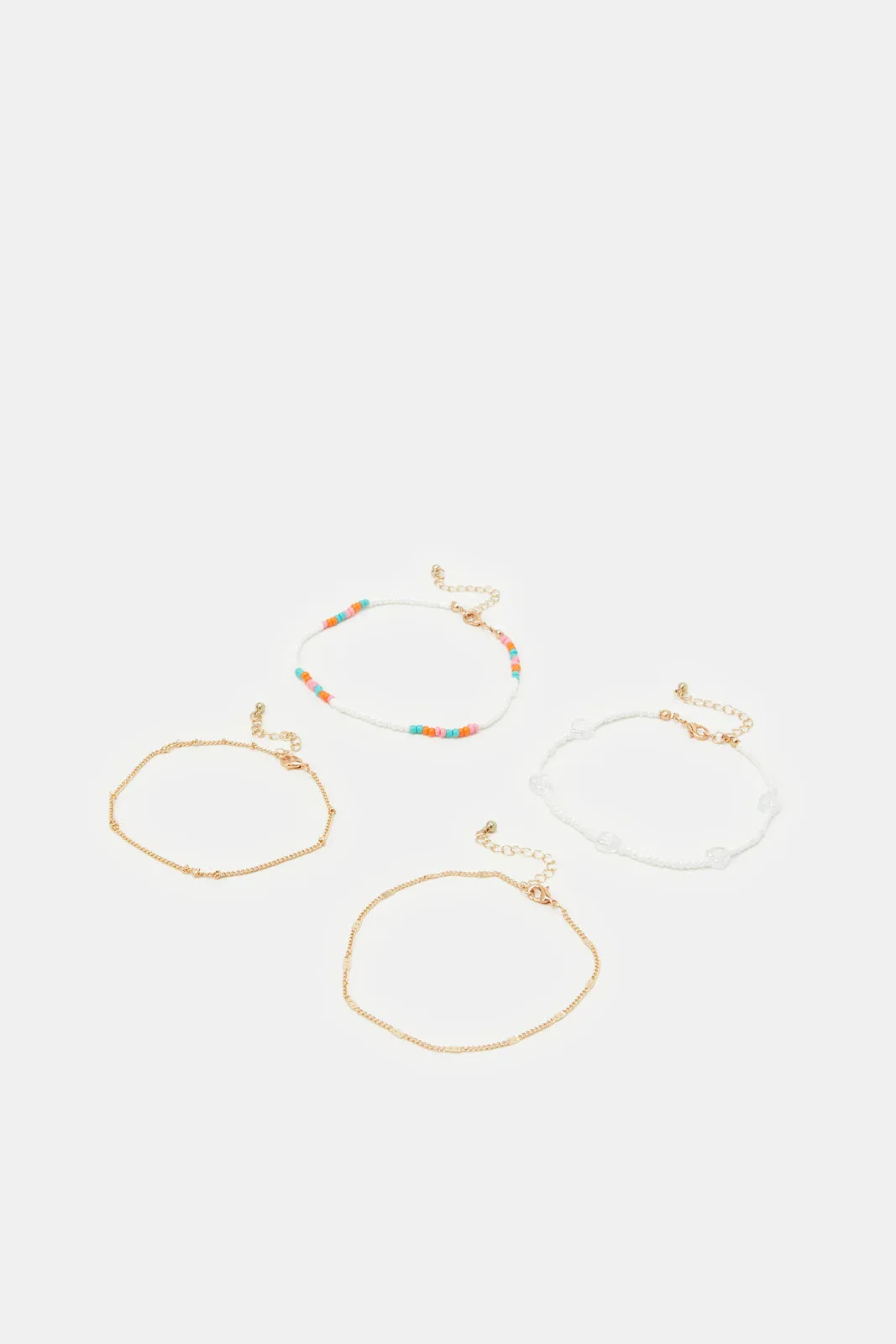 Women Assorted Embellished Anklets Set (4 Piece)