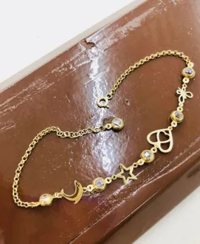 Women's Anklet Bracelet in 14K Solid Real Gold Good Luck Anklet Bracelet Star Dolphin Heart Anklet Bracelet Pulsera para el Pie en Oro