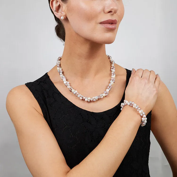 Women's Natural Freshwater Pearl Necklace Bracelet and Earrings Set