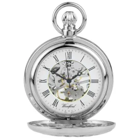 Woodford Chrome Plated Cut Out Half Hunter Mechanical Pocket Watch - Silver