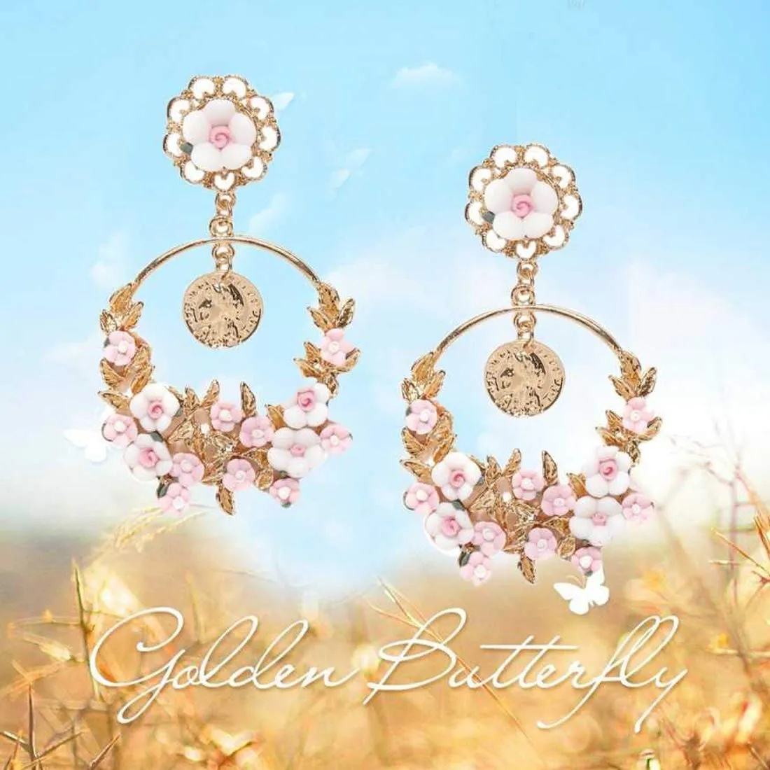 Yellow Chimes Floral Design Pink Chandelier Dangle Drop Earrings for Women and Girls