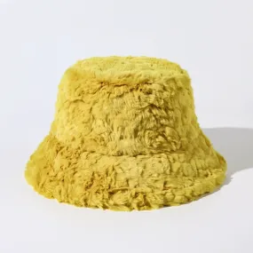 Yellow Fluffy Vegan Faux Fur Bucket Hat