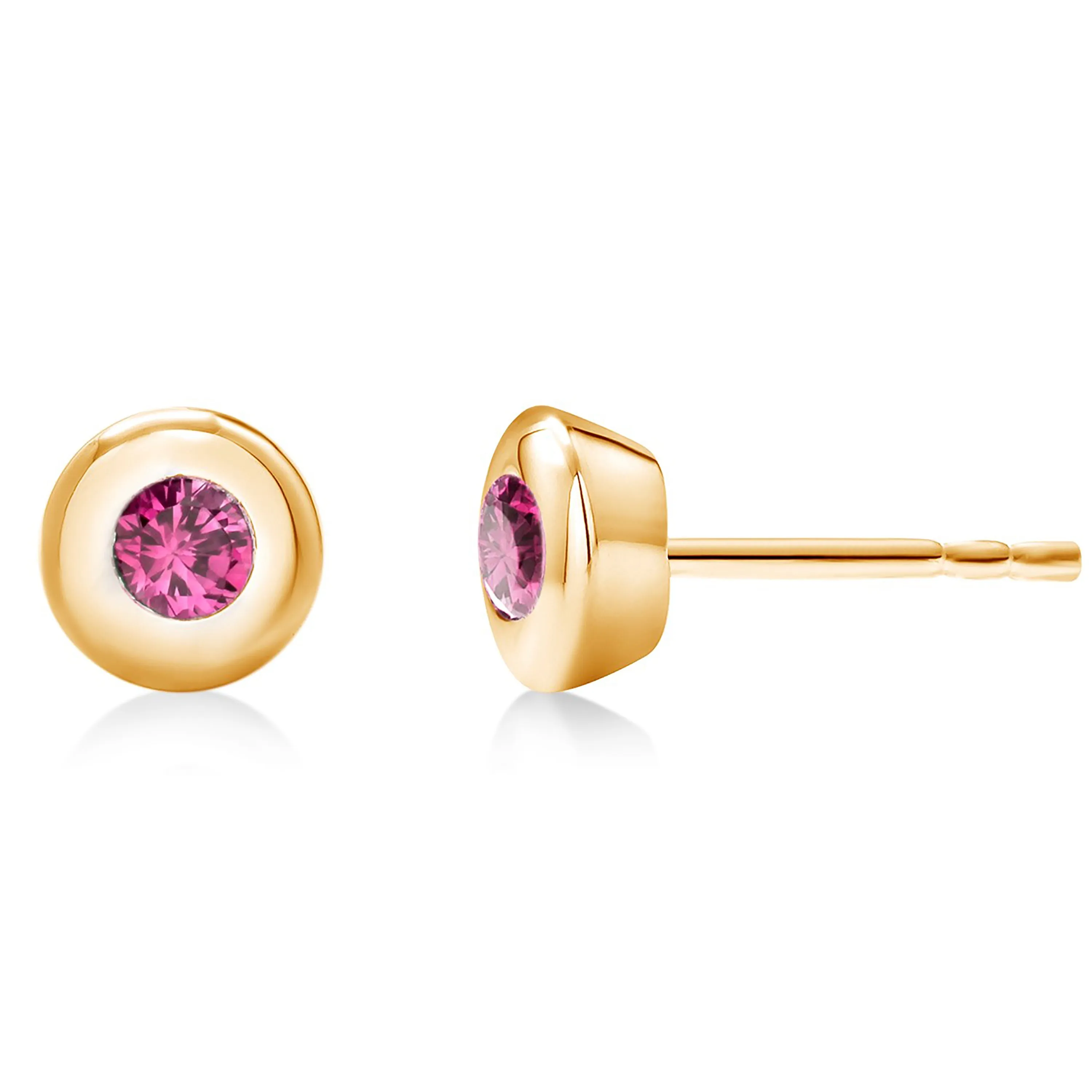 Yellow Gold Bezel Set Ruby Stud Earrings Weighing 0.30 Carat