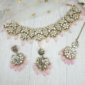 Zara Mirror Necklace Set - Baby Pink