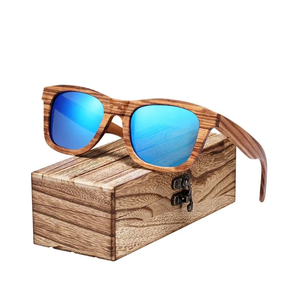 Zebra Wood Polarized Sunglasses with UV400 Protection - Square Frame, 61mm Lens Width