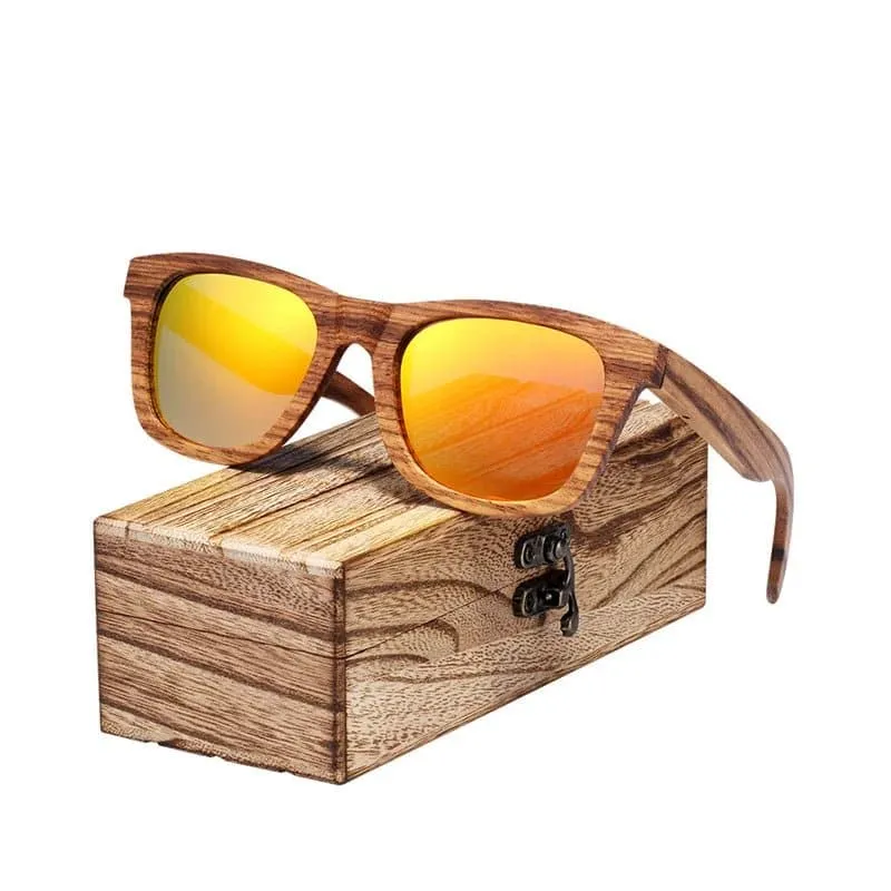 Zebra Wood Polarized Sunglasses with UV400 Protection - Square Frame, 61mm Lens Width