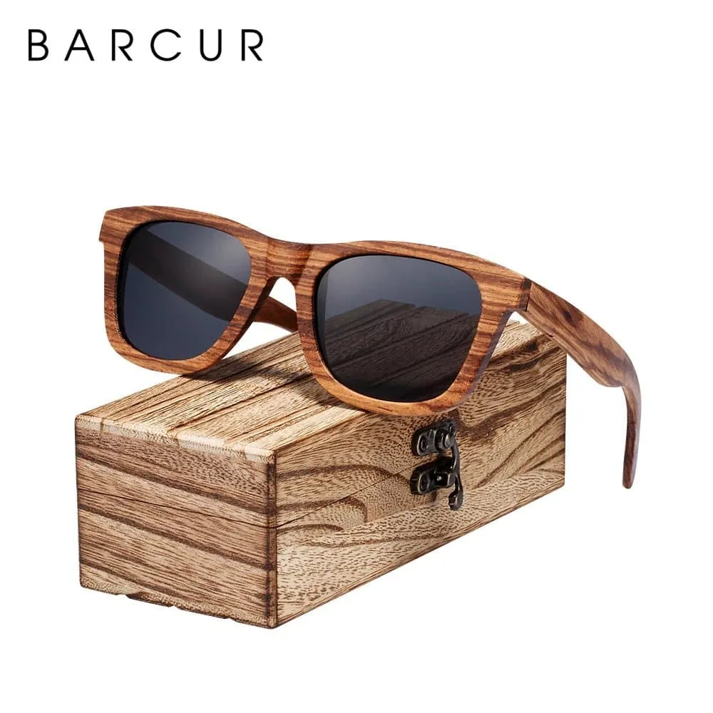 Zebra Wood Polarized Sunglasses with UV400 Protection - Square Frame, 61mm Lens Width