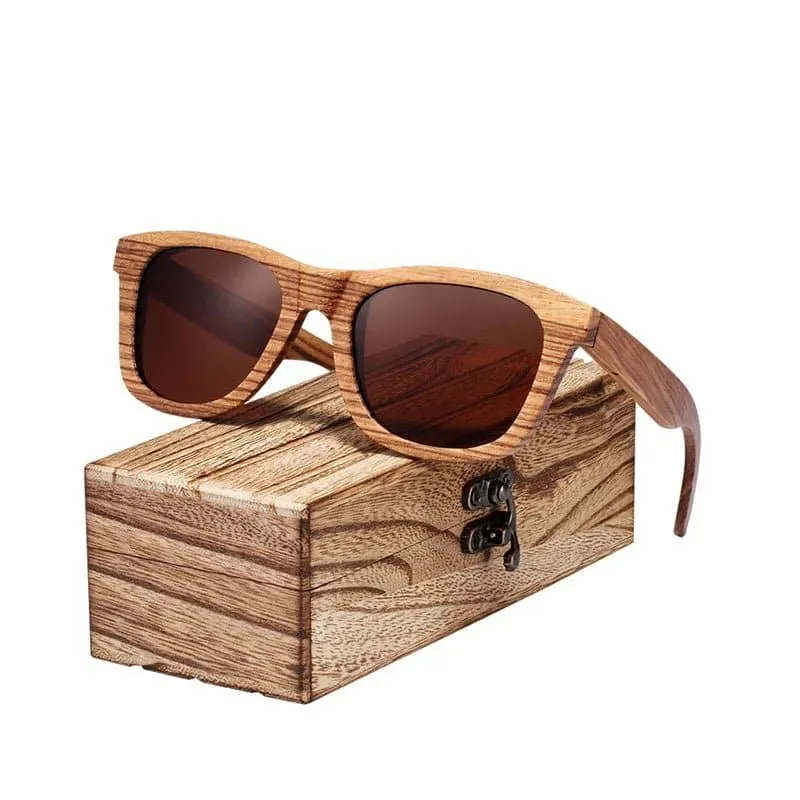 Zebra Wood Polarized Sunglasses with UV400 Protection - Square Frame, 61mm Lens Width