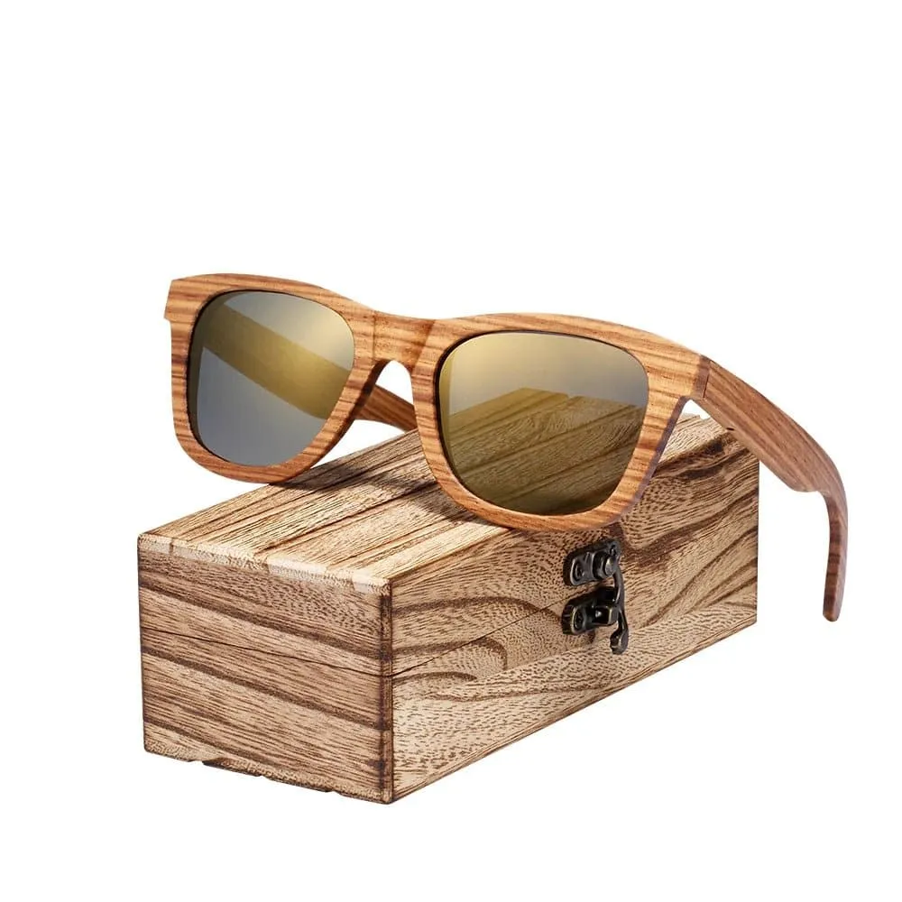 Zebra Wood Polarized Sunglasses with UV400 Protection - Square Frame, 61mm Lens Width