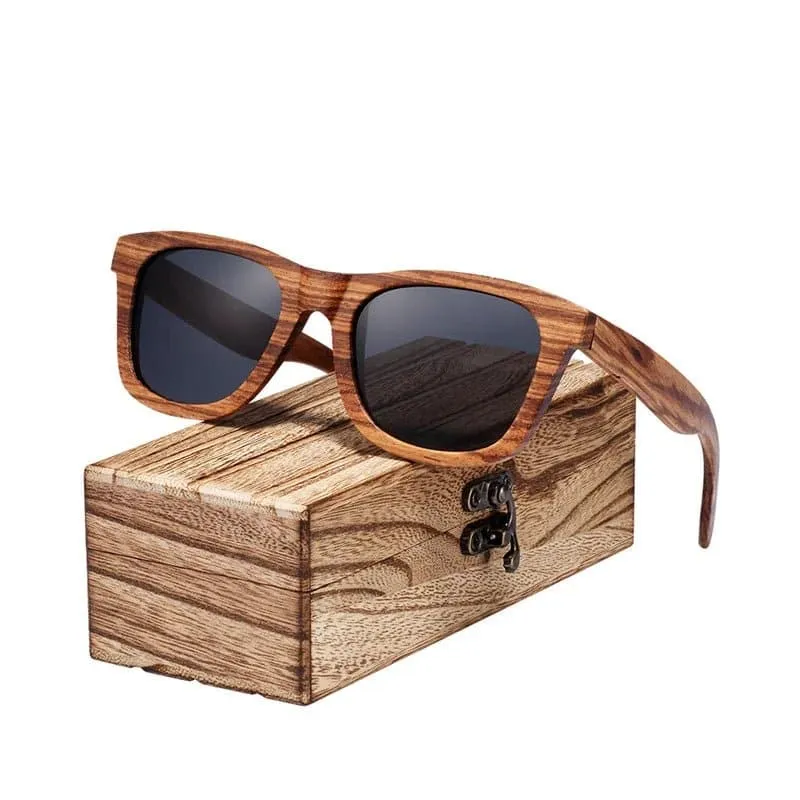 Zebra Wood Polarized Sunglasses with UV400 Protection - Square Frame, 61mm Lens Width